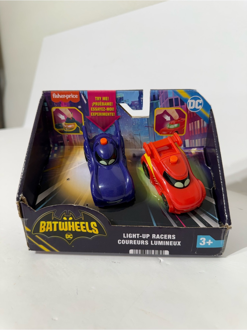 DC Batwheels Light-Up 1:55 Scale Toy Cars 2-Pack, Bam the Batmobile and Redbird